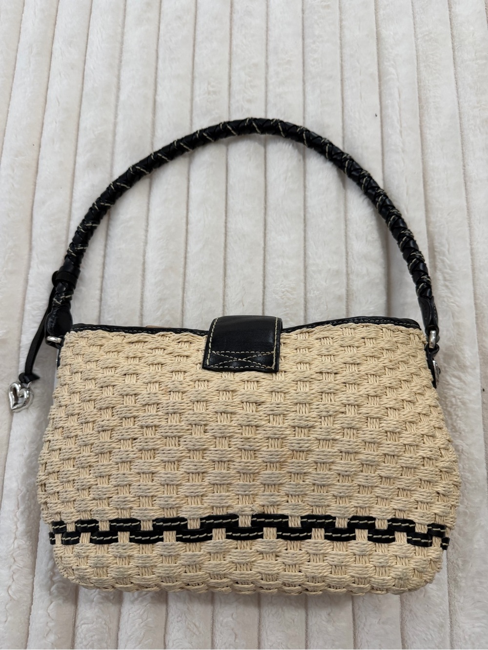 Brighton Beige Woven Shoulder Bag with Black leather Trim - Picture 4 of 9